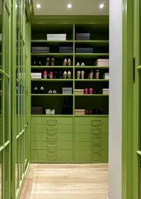 Г-образная гардеробная комната в зеленом цвете Сальск