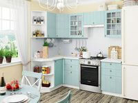 Небольшая угловая кухня в голубом и белом цвете Сальск